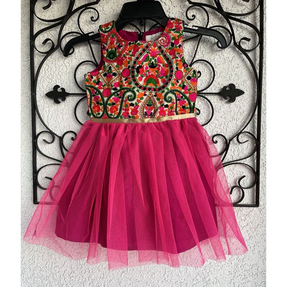 A.T.U.N  Embroidered , Tulle Girls Party Dress - Size 5/6 - Multicolored